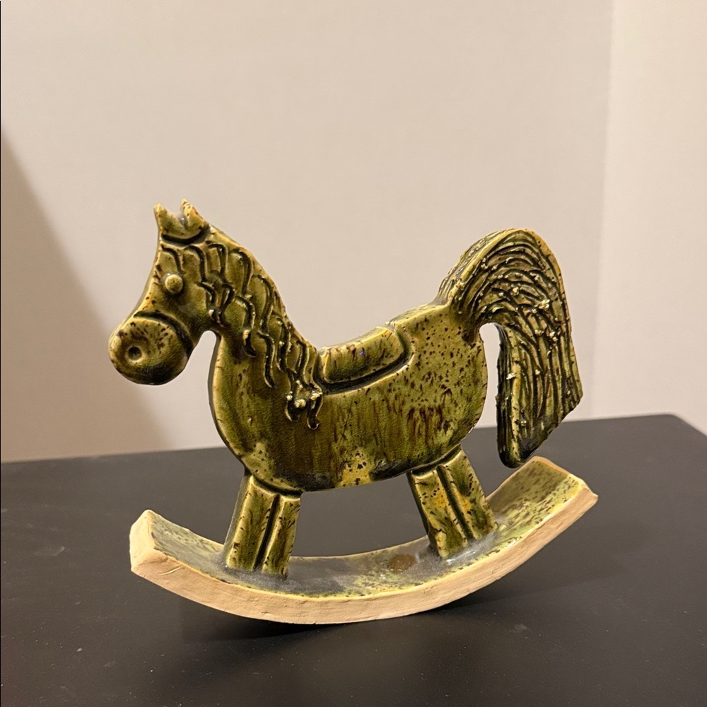 Handmade Polish Pottery Rocking Horse Figurine